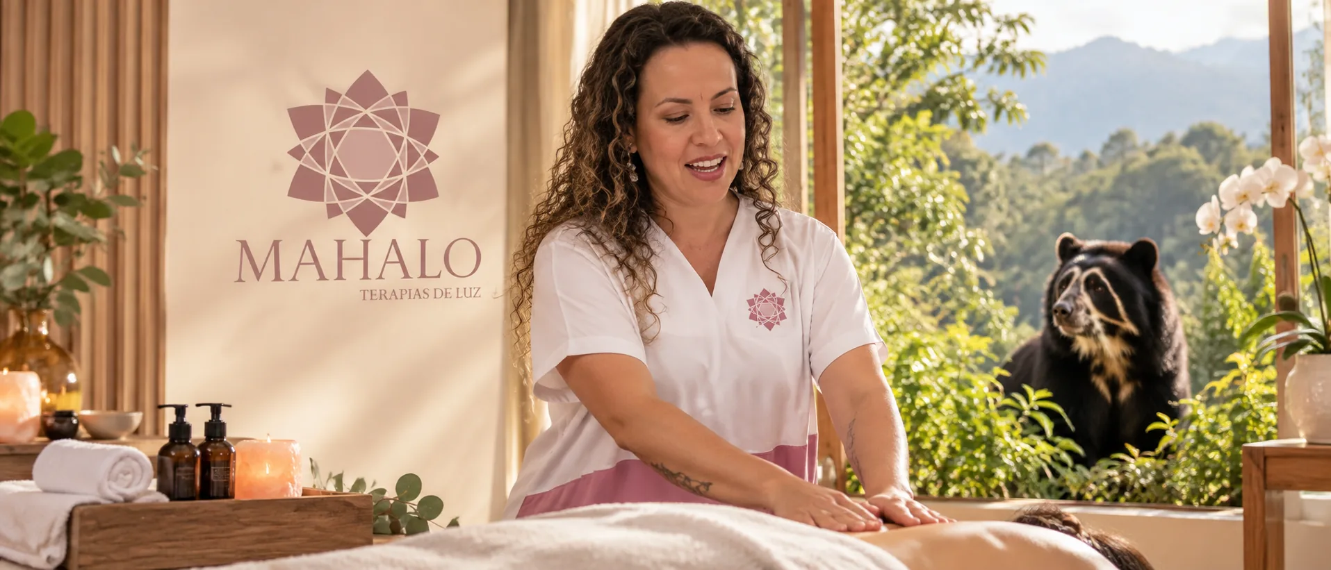 Terapeuta de Mahalo Terapias de Luz en su sala de terapias